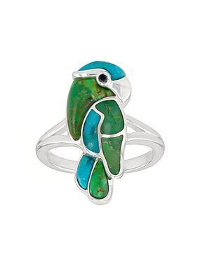 JTV Multi Color Turquoise Ring Bird Design Sterling Silver Size 7